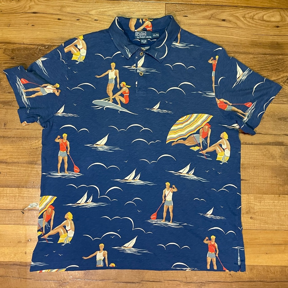 NWOT Vintage Polo Ralph Lauren Coastal Surfer and Sail All Over Polo Shirt. Rare